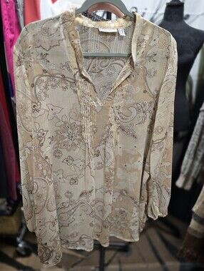 Susan Graver Neutral Paisley-Print V-Neck Tunic